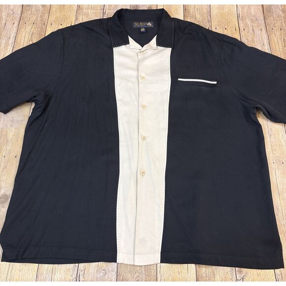 Nat Nast Silk Shirt XXL 2XL Black Beige Tony Soprano Bowling Shirt - Picture 2 of 8